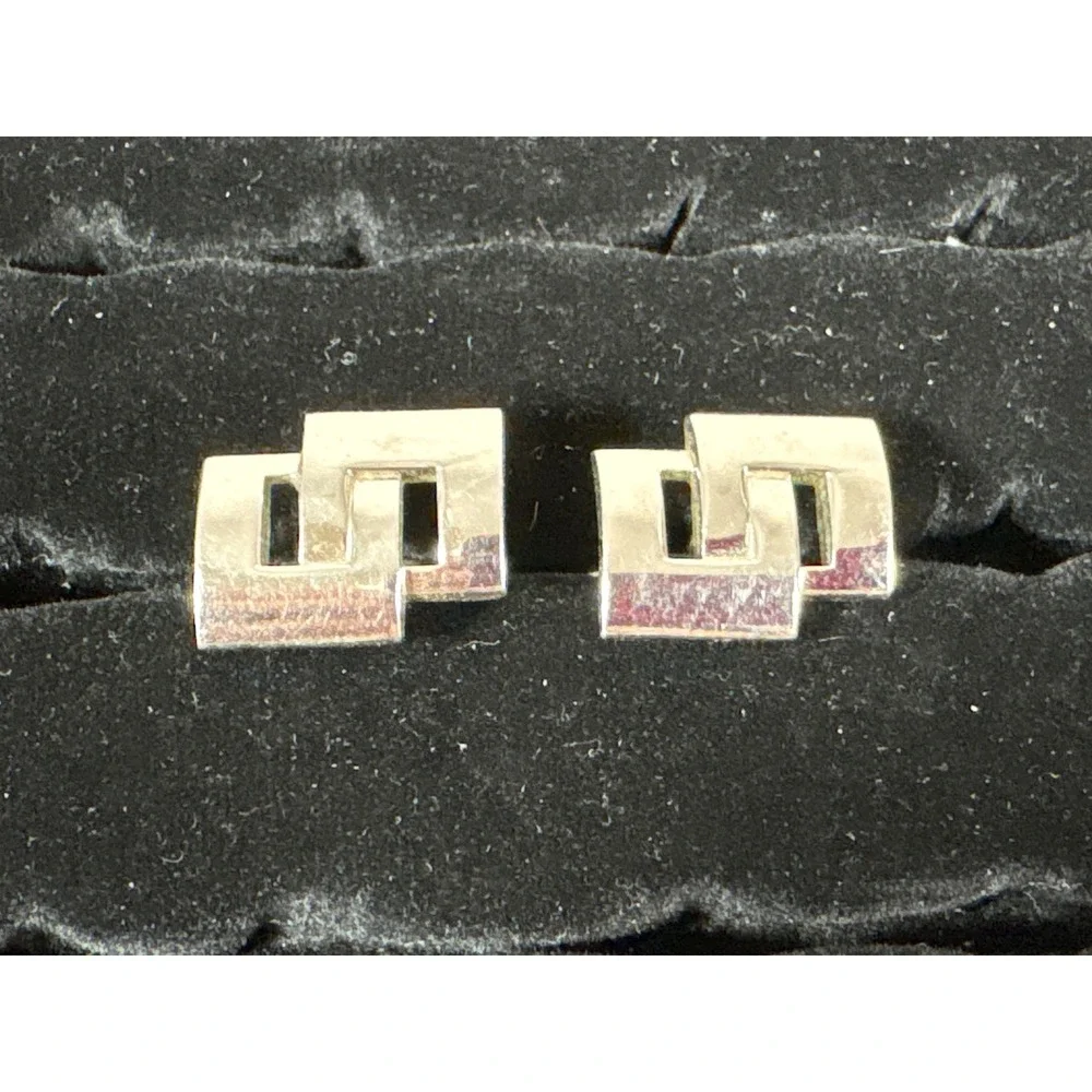 Swank Vintage Silver Tone Interlocking Geometric Rectangle Cufflinks MCM Retro